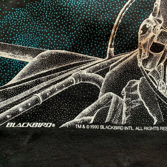Vintage 1990 Oneita Blackbird Fighter Jets Tomcat Double Sided Graphic T-Shirt - Picture 2 of 6